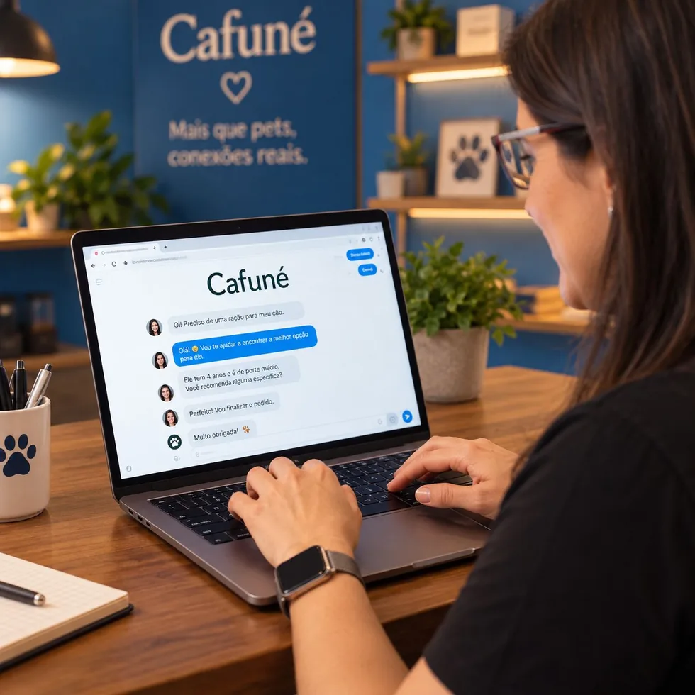 Lila escrevendo a situação no Cafuné pelo notebook