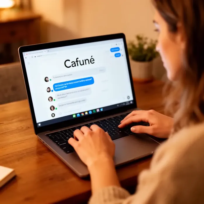 Profissional pet digitando a situação no Cafuné pelo notebook