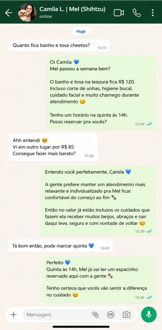 Conversa: pedido de desconto respondido sem ceder no preço